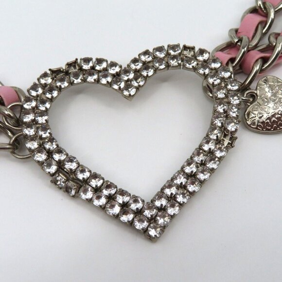 Y2K Womens One Size OSFM Silver Tone Metal Rhinestone Heart Chain Waist Belt main image 8